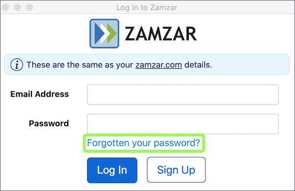Password reset screenshot