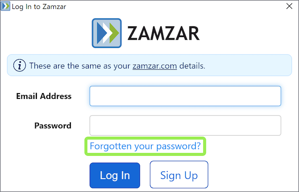 Password reset screenshot